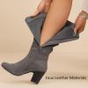 imageWomens Slouchy Knee High Boots with Chunky Heel Pointed Toe Comfortable and Fashionable Fall Winter Boots for WomenGrey Zpu 301