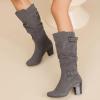 imageWomens Slouchy Knee High Boots with Chunky Heel Pointed Toe Comfortable and Fashionable Fall Winter Boots for WomenGrey Zpu 301