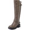 imageWomens Knee High Boots Stitching KneeHigh Riding Flat Boot Low Heeled Long Tall Winter Fall Fashion Dressy Boots for WomenGray Pu 267