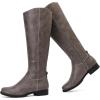 imageWomens Knee High Boots Stylish Comfort Round Toe Tall Riding Combat Boot Classic Fashion Fall Winter Boots for WomenGrey Pu 909