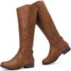 imageWomens Knee High Boots Stylish Comfort Round Toe Tall Riding Combat Boot Classic Fashion Fall Winter Boots for WomenTaupe Pu 909