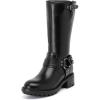 imageWomens Mid Calf Boots Flat Casual Round Toe Booties Fashion Buckle Dressy Fall and Winter Low Heeled Boots for WomenBlack Mf 973
