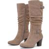 imageWomens Slouchy Knee High Boots with Chunky Heel Pointed Toe Comfortable and Fashionable Fall Winter Boots for WomenBeige Mf 301