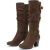 imageWomens Slouchy Knee High Boots with Chunky Heel Pointed Toe Comfortable and Fashionable Fall Winter Boots for WomenBrown Zpu 301