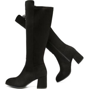 imageWomens Extra Wide Calf Knee High Boots True Wide Width Chunky Heeled Boot Comfortable Plus Size Tall Long Gogo Boots for WomenBlack Mf 370