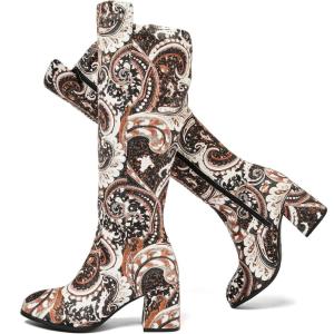 imageWomens Extra Wide Calf Knee High Boots True Wide Width Chunky Heeled Boot Comfortable Plus Size Tall Long Gogo Boots for WomenPaisley Mf 370
