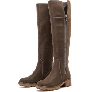 imageWomens Knee High Boots Fashion Flat Long Tall Lengthened Boot Shafts Low Heeled Winter Fall Casual Boots for WomenBrown Pu 979