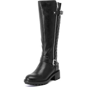 imageWomens Knee High Boots Stitching KneeHigh Riding Flat Boot Low Heeled Long Tall Winter Fall Fashion Dressy Boots for WomenBlack Pu 267