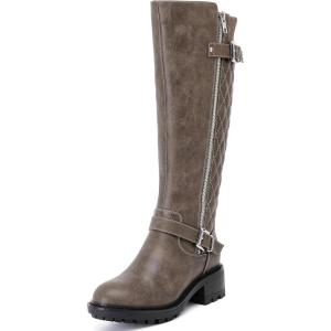 imageWomens Knee High Boots Stitching KneeHigh Riding Flat Boot Low Heeled Long Tall Winter Fall Fashion Dressy Boots for WomenGray Pu 267