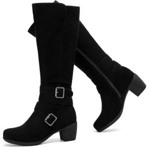 imageWomens Knee High Boots with Chunky Heel Pointed Toe Comfortable and Fashionable for Fall and Winter Wear for WomenBlack Mf 304