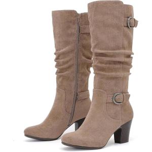 imageWomens Slouchy Knee High Boots with Chunky Heel Pointed Toe Comfortable and Fashionable Fall Winter Boots for WomenBeige Mf 301