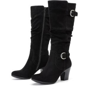 imageWomens Slouchy Knee High Boots with Chunky Heel Pointed Toe Comfortable and Fashionable Fall Winter Boots for WomenBlack Mf 301