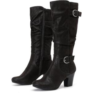 imageWomens Slouchy Knee High Boots with Chunky Heel Pointed Toe Comfortable and Fashionable Fall Winter Boots for WomenBlack Zpu 301