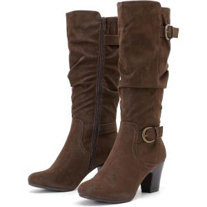 imageWomens Slouchy Knee High Boots with Chunky Heel Pointed Toe Comfortable and Fashionable Fall Winter Boots for WomenBrown Zpu 301