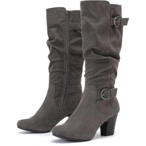 imageWomens Slouchy Knee High Boots with Chunky Heel Pointed Toe Comfortable and Fashionable Fall Winter Boots for WomenGrey Zpu 301