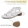 imageWomens Chunky Heeled Sandals  Block Low Heels Summer Ankle Strappy Square Open Toe Dressy Wedding Sandals for WomenBeige 091