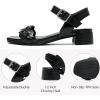 imageWomens Chunky Heeled Sandals  Block Low Heels Summer Ankle Strappy Square Open Toe Dressy Wedding Sandals for WomenBlack 087