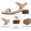 imageWomens Chunky Heeled Sandals  Block Low Heels Summer Ankle Strappy Square Open Toe Dressy Wedding Sandals for WomenTan 087
