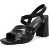 imageWomens Chunky Heeled Sandals  Square Open Toe Ankle Strappy Dressy Pump Heels Wedding Party Shoes for WomenBlack 084