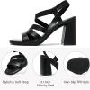 imageWomens Chunky Heeled Sandals  Square Open Toe Ankle Strappy Dressy Pump Heels Wedding Party Shoes for WomenBlack 084