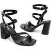 imageWomens Chunky Heeled Sandals  Square Open Toe Ankle Strappy Dressy Pump Heels Wedding Party Shoes for WomenBlack 092