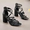 imageWomens Chunky Heeled Sandals  Square Open Toe Ankle Strappy Dressy Pump Heels Wedding Party Shoes for WomenBlack 094