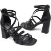 imageWomens Chunky Heeled Sandals  Square Open Toe Ankle Strappy Dressy Pump Heels Wedding Party Shoes for WomenBlack 094