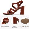 imageWomens Chunky Heeled Sandals  Square Open Toe Ankle Strappy Dressy Pump Heels Wedding Party Shoes for WomenBrown 084