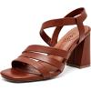 imageWomens Chunky Heeled Sandals  Square Open Toe Ankle Strappy Dressy Pump Heels Wedding Party Shoes for WomenBrown 084