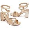 imageWomens Chunky Heeled Sandals  Square Open Toe Ankle Strappy Dressy Pump Heels Wedding Party Shoes for WomenGold 092