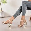 imageWomens Chunky Heeled Sandals  Square Open Toe Ankle Strappy Dressy Pump Heels Wedding Party Shoes for WomenGold 092