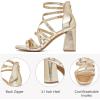 imageWomens Chunky Heeled Sandals  Square Open Toe Ankle Strappy Dressy Pump Heels Wedding Party Shoes for WomenGold 094