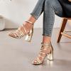 imageWomens Chunky Heeled Sandals  Square Open Toe Ankle Strappy Dressy Pump Heels Wedding Party Shoes for WomenGold 094