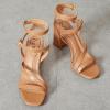 imageWomens Chunky Heeled Sandals  Square Open Toe Ankle Strappy Dressy Pump Heels Wedding Party Shoes for WomenTan 092
