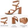 imageWomens Chunky Heeled Sandals  Square Open Toe Ankle Strappy Dressy Pump Heels Wedding Party Shoes for WomenTan 092