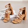 imageWomens Chunky Heeled Sandals  Square Open Toe Ankle Strappy Dressy Pump Heels Wedding Party Shoes for WomenTan 094