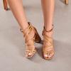 imageWomens Chunky Heeled Sandals  Square Open Toe Ankle Strappy Dressy Pump Heels Wedding Party Shoes for WomenTan 094