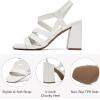 imageWomens Chunky Heeled Sandals  Square Open Toe Ankle Strappy Dressy Pump Heels Wedding Party Shoes for WomenWhite 084