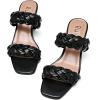 imageWomens Heels Braided Heeled Sandals Squear Open Toe Slides Sandals Slip on Chunky Heel Sandals Dressy Summer Shoes for WomenBlack 085