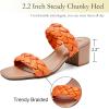 imageWomens Heels Braided Heeled Sandals Squear Open Toe Slides Sandals Slip on Chunky Heel Sandals Dressy Summer Shoes for WomenOrange 085