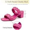 imageWomens Heels Braided Heeled Sandals Squear Open Toe Slides Sandals Slip on Chunky Heel Sandals Dressy Summer Shoes for WomenPink 085