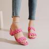 imageWomens Heels Braided Heeled Sandals Squear Open Toe Slides Sandals Slip on Chunky Heel Sandals Dressy Summer Shoes for WomenPink 085