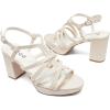 imageWomens Platform Heels Chunky Heeled Sandals Ankle Strappy Round Open Toe Dressy Shoes Wedding Party High Pump Heels for WomenBeige 093