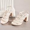imageWomens Platform Heels Chunky Heeled Sandals Ankle Strappy Round Open Toe Dressy Shoes Wedding Party High Pump Heels for WomenBeige 093