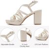 imageWomens Platform Heels Chunky Heeled Sandals Ankle Strappy Round Open Toe Dressy Shoes Wedding Party High Pump Heels for WomenBeige 093