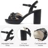 imageWomens Platform Heels Chunky Heeled Sandals Ankle Strappy Round Open Toe Dressy Shoes Wedding Party High Pump Heels for WomenBlack 086