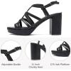 imageWomens Platform Heels Chunky Heeled Sandals Ankle Strappy Round Open Toe Dressy Shoes Wedding Party High Pump Heels for WomenBlack 093
