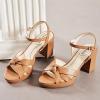imageWomens Platform Heels Chunky Heeled Sandals Ankle Strappy Round Open Toe Dressy Shoes Wedding Party High Pump Heels for WomenTan 086