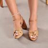 imageWomens Platform Heels Chunky Heeled Sandals Ankle Strappy Round Open Toe Dressy Shoes Wedding Party High Pump Heels for WomenTan 086