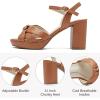 imageWomens Platform Heels Chunky Heeled Sandals Ankle Strappy Round Open Toe Dressy Shoes Wedding Party High Pump Heels for WomenTan 086